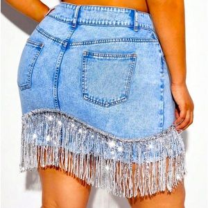 Denim Fringe Skirt, shein
